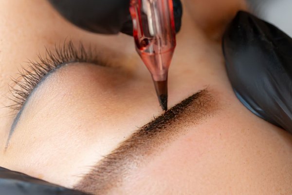 брови, перманентный макияж в процессе нанесения
